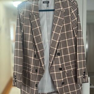 DKNY Women's Plaid Blazer - Black and Cream